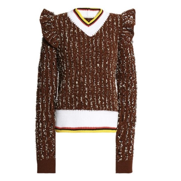 Marco de Vincenzo Sweaters - Marco de Vincenzo Bouclé V Neck Brown Sweater